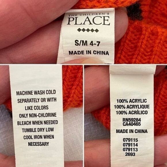The Childrens Place Knit Hat Kids Size S M Orange Gray DUDE Beanie - Picture 6 of 6